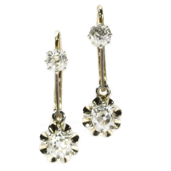 Vintage diamond dangle earrings lever-back, Art Deco era